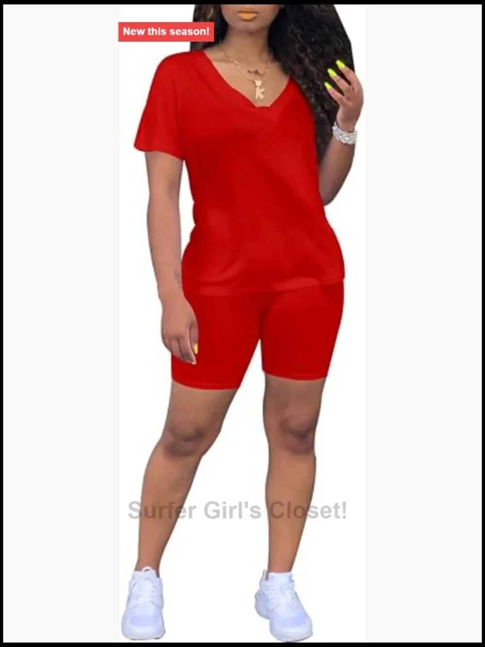 2 Piece Short Set V Neck Biker Shorts Workout Jogger Tracksuit